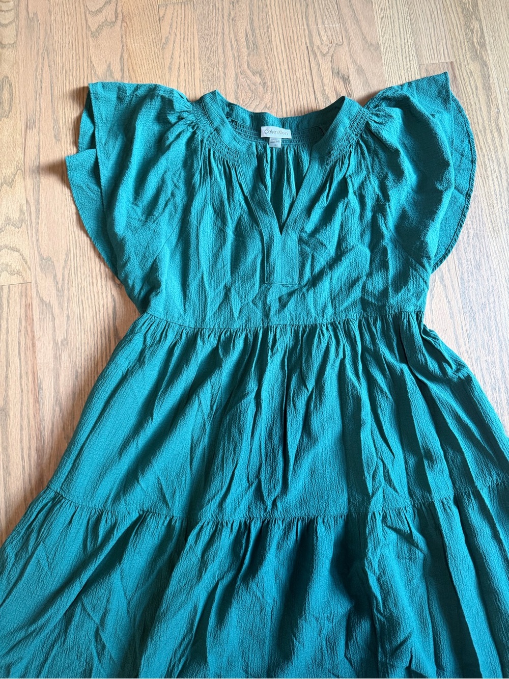 Calvin Klein Teal Tiered Flutter-Sleeve Dress - Picture 3 of 3